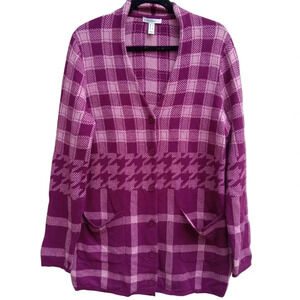 Long Thick Light Purple Dark Purple Patterned Cardigan Large Isaac Mizrahi Live!